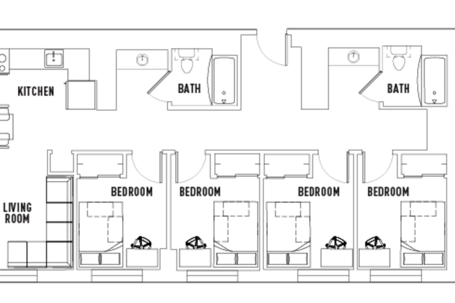 floor plan - 1 Room in Lightview, 4B 2B, All Female Unit, 12th Floor