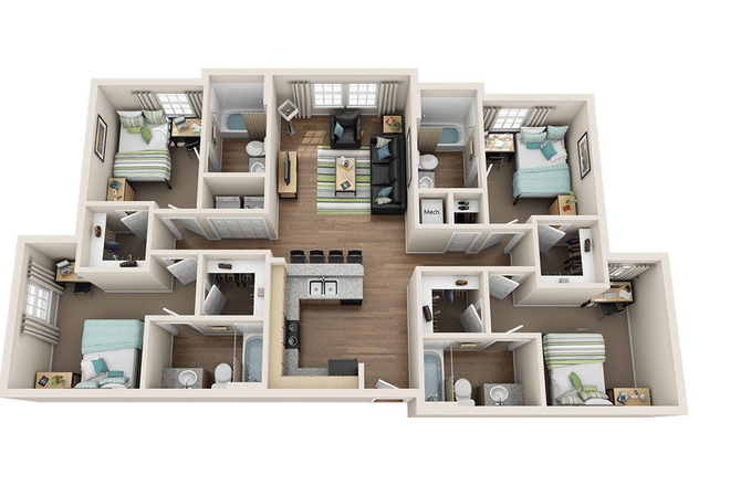 Floor Plan - 4x4 Platinum Apartment in Orion on Orpington