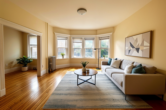 living room (virtually staged) - LOCATION!! Spacious 3 Bed / 1 Bath w/ LAUNDRY IN UNIT!! Avail. 9/1/26!!