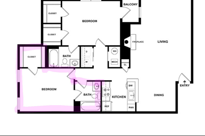 Room for rent is highlighted in pink - Cortland Druid Hills