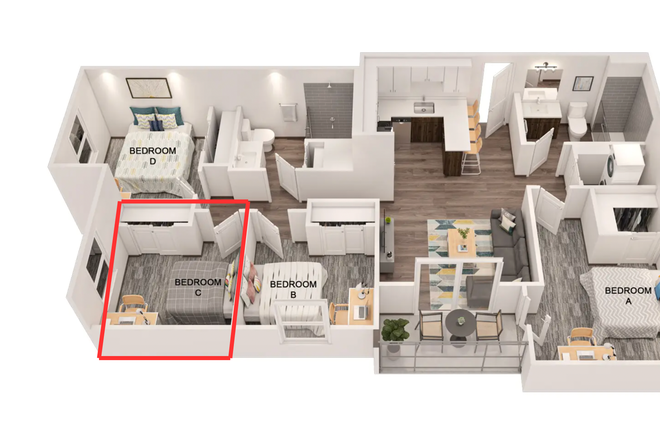 Bedroom C - Social 28 - Spring Sublease