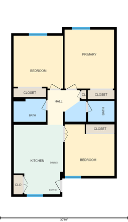 Unit 307 Floorplan. 3D Tour link provided - Piedmont Palace Apartments, close to campus