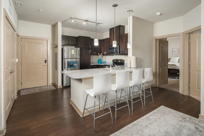 Kitchen - Includes four stool chairs - Hayward Student Living, Bus station right outside Apartments