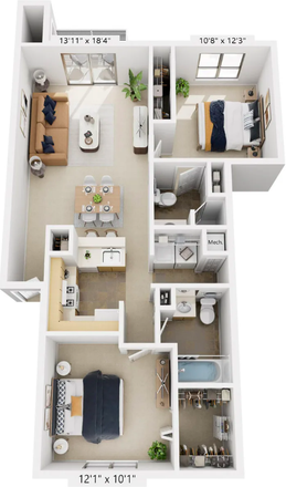 Apartment floor plan - Indian Lakes Apartments (Shared 2 bed/2 bath)