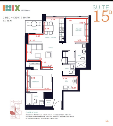 Floor plan dimensions - Immix Apartment