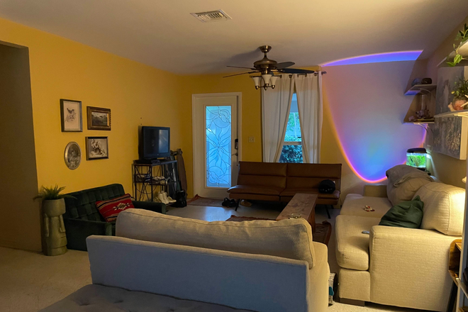 Living Room/Front Door - Cute Beach house, close to campus