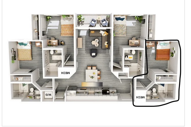Floor plan with specific room outlined - Accolade Collegiate Village East
