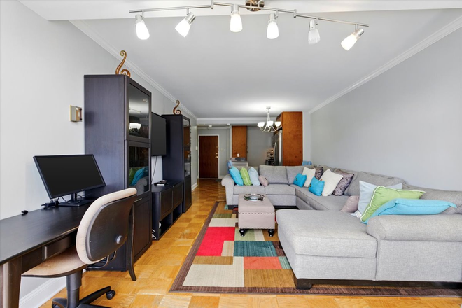 Living Room/Dining/Work or Study Space - Spacious West End 1BR w/ Balcony & 24/7 Concierge, Steps to GWU & Foggy Bottom Metro Access