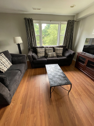 Large Picture window with new drapes - 1007 Woodson FURNISHED ONE BEDROOM Apartments