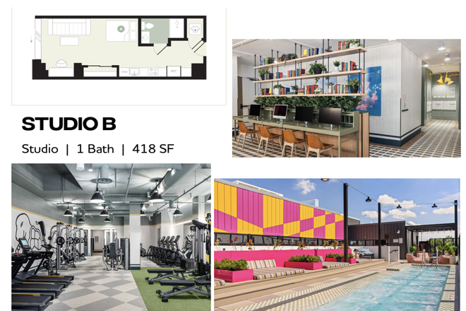 Floorplan and amenities - Hub College Park Studio Apartment