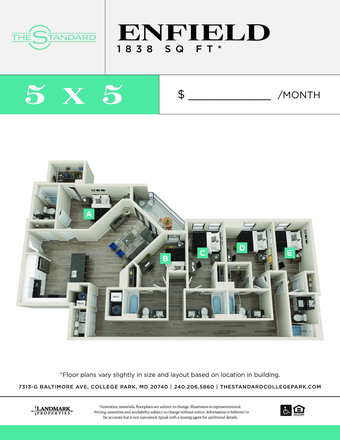 Apartment layout, looking for someone to sublease ROOM E - The Standard College Park for SUMMER 2026, May/June Sublease Start Date or EARLIER, Clos