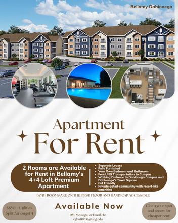 Apartment for Rent - Premium Bellamy Apartments With UNG Transportation and Walking Distance From Dahlonega Campus
