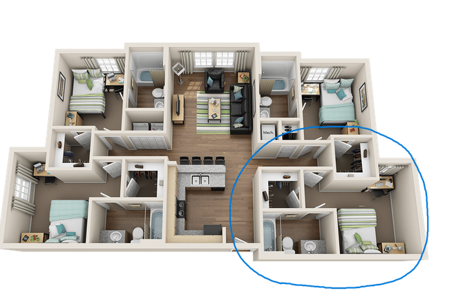 Bedroom for rent is circled. Washer/dryer is right outside but can barely hear it. - Orion on Orpington 4x4 Female only