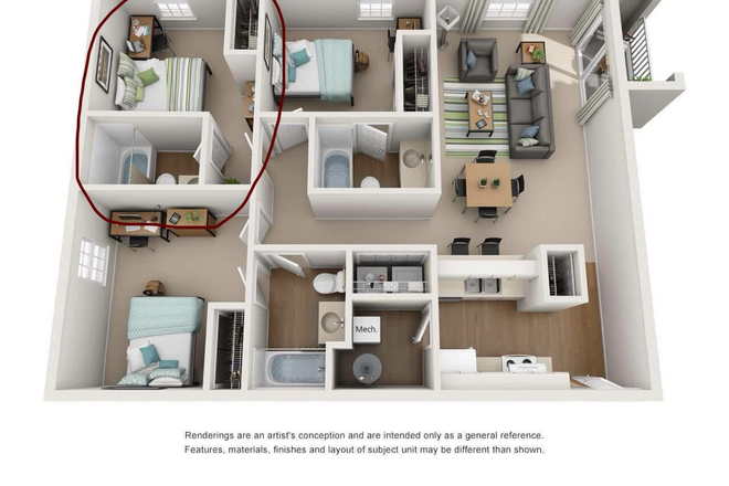 3x3 apartment with a balcony - Northgate Lakes Apartments