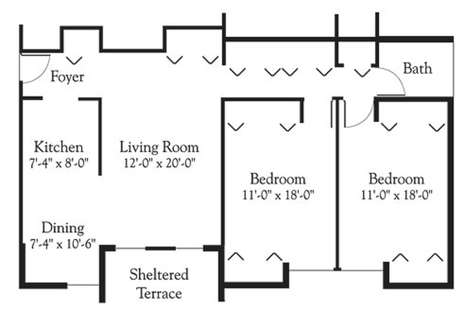 Floor plan - Brandywine, top floor 2 bedroom apt with 1 bdrm for rent