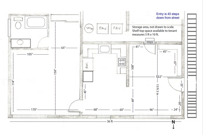 Floorplan, with dimensions - In-law apartment in Claremont Canyon