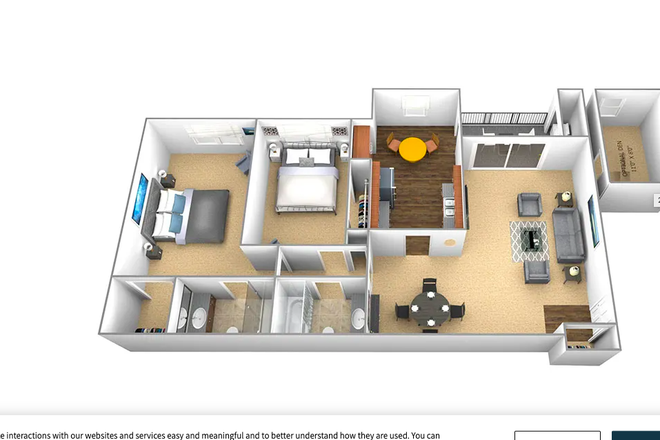 Bedroom, kitchen, living room, carpet, balcony - Cromwell Valley Apartments