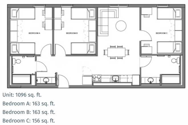 3bed/2bath Floor Plan - UCR North District 2 – Furnished Contract Takeover | $1,470/Month