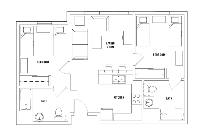 Floor Plan - Puerta Del Sol 2Bed2Bath (shared)