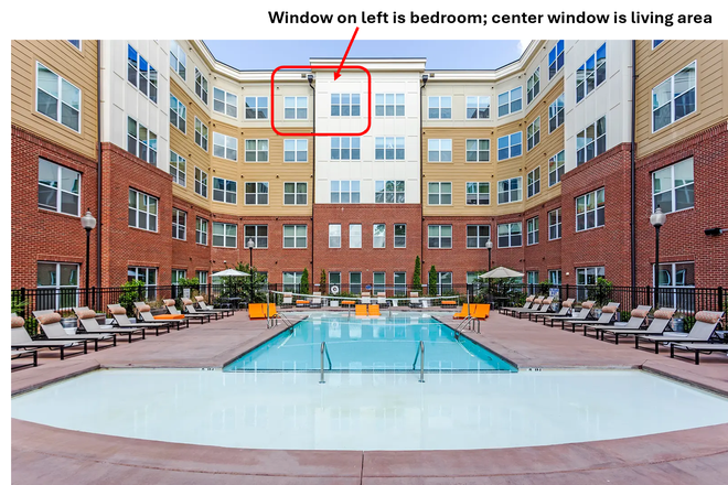 Outside view of complex with room highlighted - Campus View Apartments