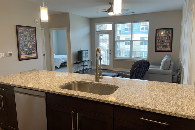 Kitchen and Living Room - The Century Apartments at Purdue Research Park