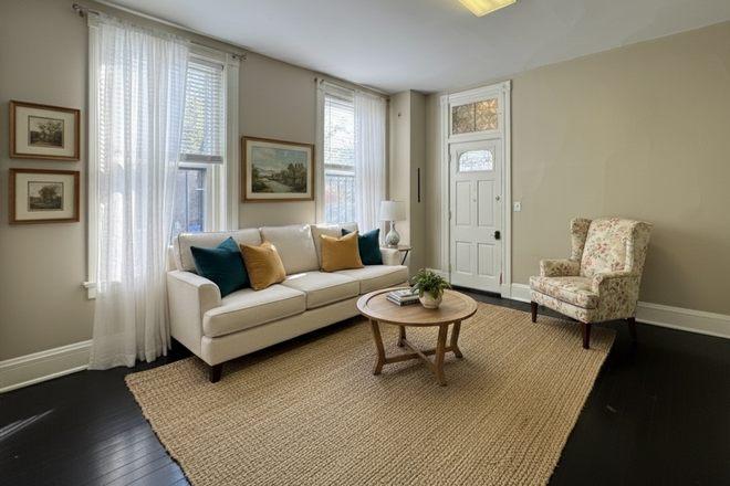 Staged living room - 3 bed apartment walking distance to campus!