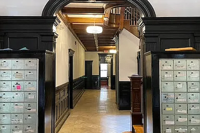 Entryway and first floor hallway - NO FEE Symphony area studio for 9/1 start. $2,460/mo. Great location near schools and hospitals.