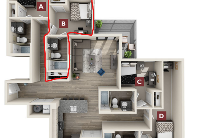 Bedroom/Floorplan - The Standard at Raleigh, looking for sublet for 1 bedroom/1 bathroom