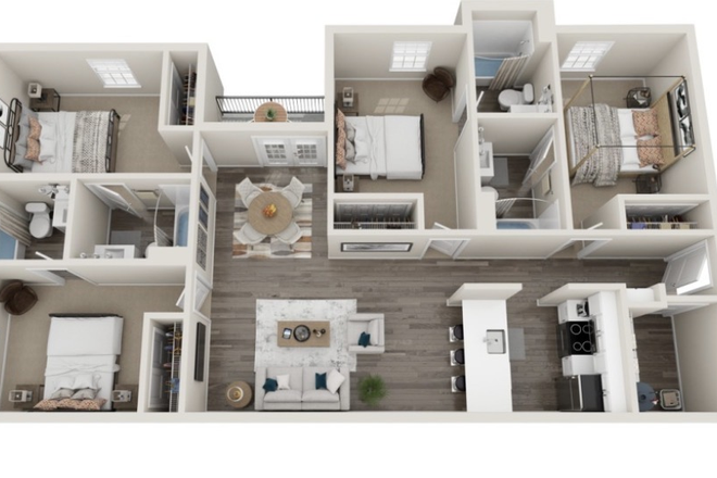 Floor plan of the apartment, top left room is available. - 403 West apartments