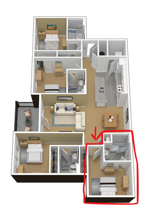 Image showing layout of the unit and the room that is listed for rent - Summer Housing at The Courtyards - Private Room in 4B 4B