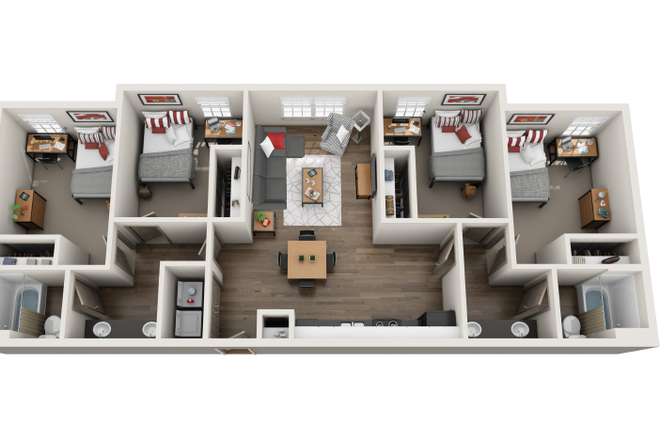 4 bedroom 2 Bathroom Floorplan - The College Inn - Sublease room in 4X2 Apartment