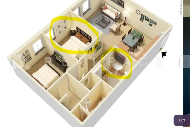 Apartment layout with highlighted room - URGENT SUBLEASE FOR FALL 26(or 26-27) YUGO RIVER MARKET WEST LAFAYETTE Apartments