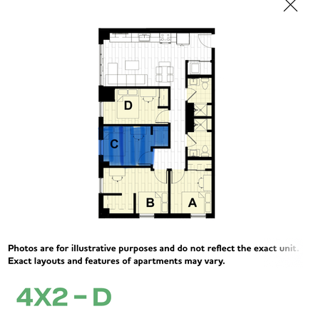 The room for lease is in a 4x2 D bedroom C. The space is fully furnished including a desk and chair and a walk in closet - Hub State Street Apartments