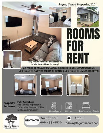 Flyer that shows overview of the bedrooms, living room, Kitchen, etc.... - Sidway: Rooms for rent, close to hospital campus. House