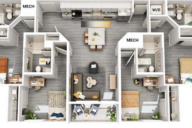 bedroom, kitchen, floorpan - The Accolade Collegiate Village West Apartments