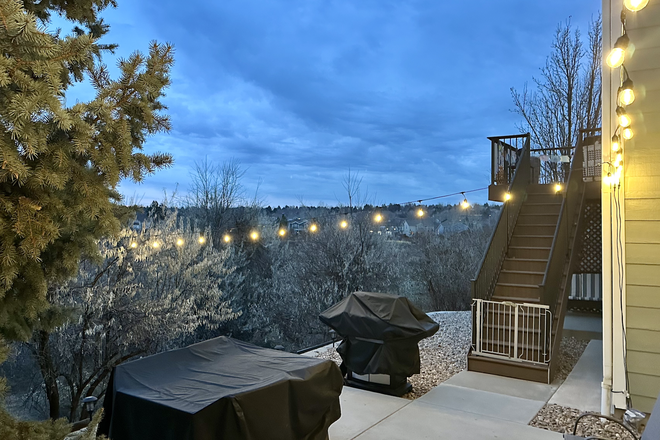 Patio with shared BBQ Grill and Table on Open Space - 2 Bedroom on Open Space - Private Entry + Garage Townhome