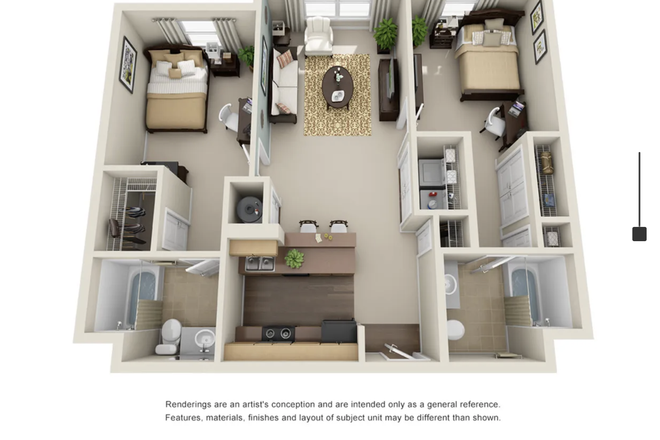 2 Bedroom 2 Bathroom B1 Floorplan - Campus Crossings Apartment on Briarcliff Rd.