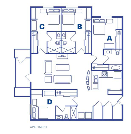 Lark floorplan - **NEGOTIABLE RATE** The apartment is a 4-bed 4-bath space in the Lark apartment complex wit