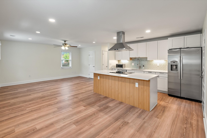 Kitchen and Living Room - Renovated 3BR Mount Pleasant Home | Fenced Yard, Garage & Easy MUSC Commute