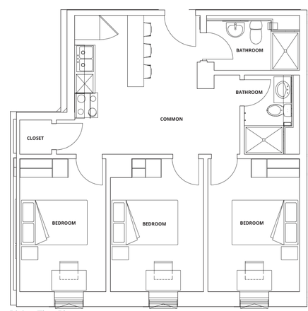 3 Bedroom, 2 Bathroom (with Kitchen) - CampusOne, 1 Fully Furnished Bedroom in 3 Bedroom, 2 Bath Deluxe (full kitchen), Utilities Included
