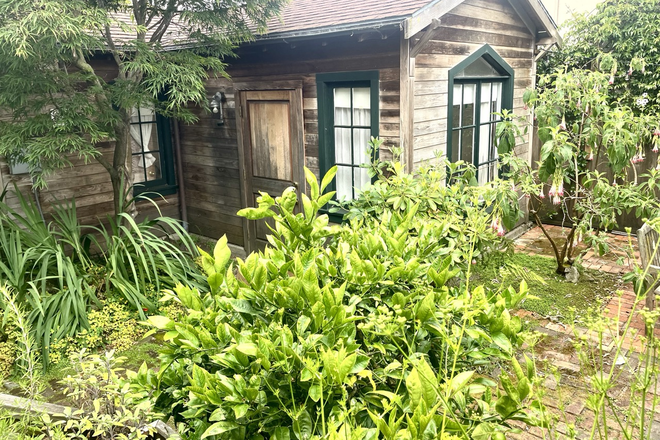 outside view with garden - very tiny house in West Berkeley