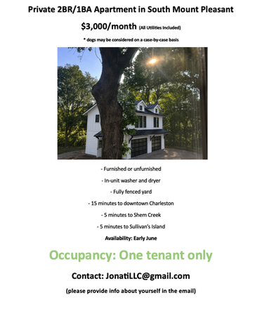 ADU ad - 2bed/1bath FROG in South Mt Pleasant for ONE TENANT