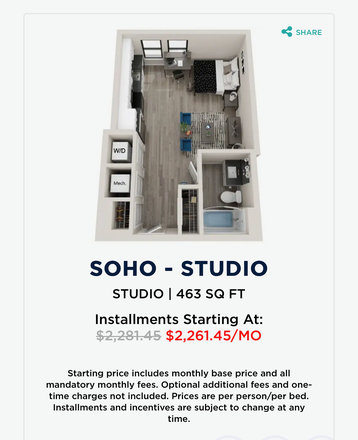 Studio SOHO apartment with full kitchen, full bath, large space, luxury hardwood floor - The Standard