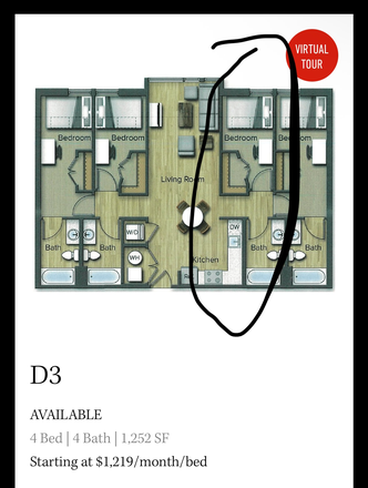 Unit layout (bedroom B) - Terrapin Row Spring Sublease