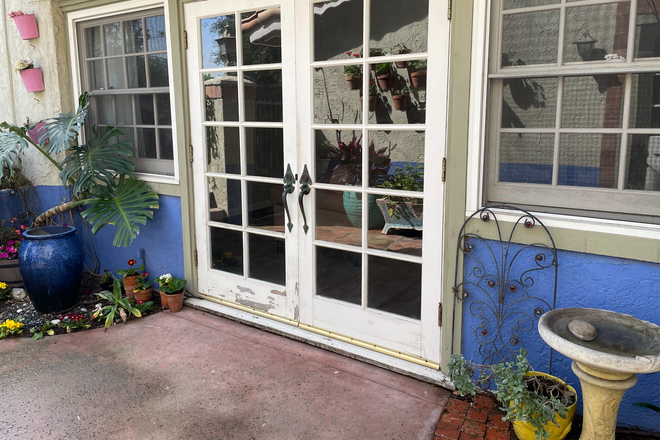 French doors entrance. - Newly remodeled 450 square foot studio