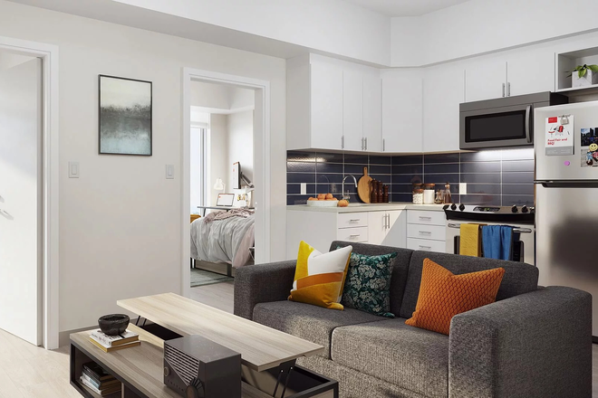 Bedroom, living room kitchen - URGENT Private Apartment July 1–Aug 20 Quad at York sublet, furnished