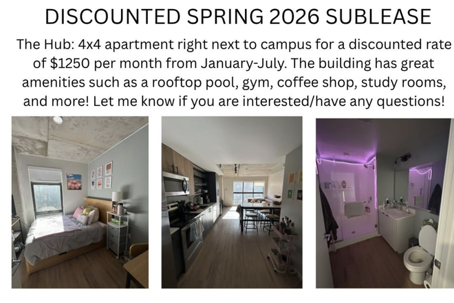 Bedroom, Communal Area, Bathroom - The Hub 4x4 Sub-Lease Takeover Apartments