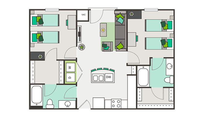 Floor Plan - North 116 Flats spring lease relet, great for duos, 1 bedroom, 2 beds, private closet and bathroom