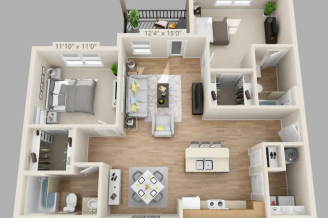 Floor Plan. Your room would be the one with the bathroom attached. Apartment is located on ground floor - Skyline Terrace Apartment - One Room for the Fall and One Fall Semester Sublease Available