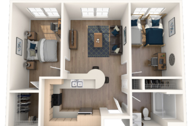 Floor plan of the unit. The bedroom available is on the right. - Furnished bedroom, Near BART station and bus stops